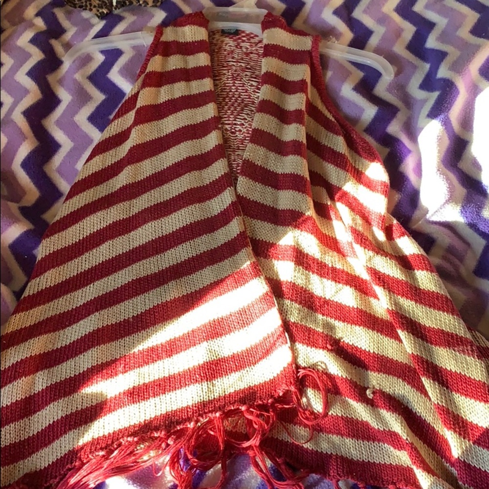 Red and white cardigan